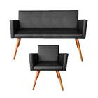 Namoradeira Com Poltrona Vitória Tecido Sintético Preto D'rost