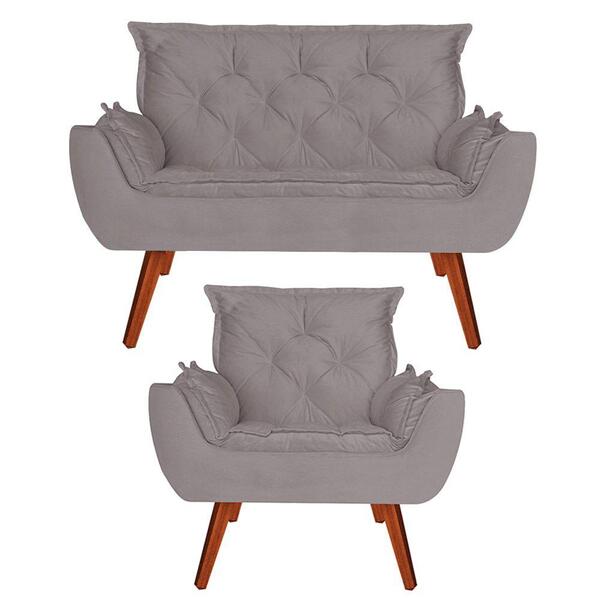 Namoradeira Com Poltronas Opala Veludo Cinza D'rost
