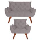 Namoradeira Com Poltronas Opala Veludo Cinza Kasa Sofá