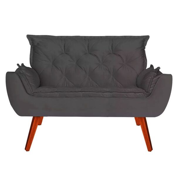 Namoradeira Decorativa Melissa 2 Lugares Madeira Suede Cinza