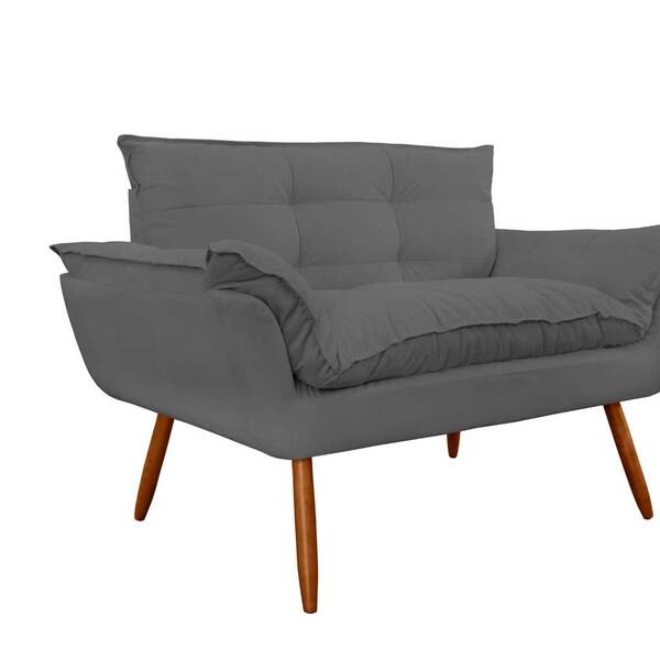 Namoradeira Decorativa Para Sala De Estar Opala Suede Cinza -