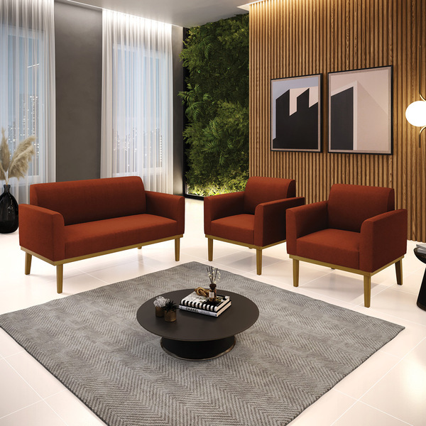 Namoradeira E 2 Poltronas Base Madeira Castanho Marisa Bouclê