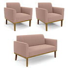 Namoradeira E 2 Poltronas Base Madeira Castanho Marisa Bouclê