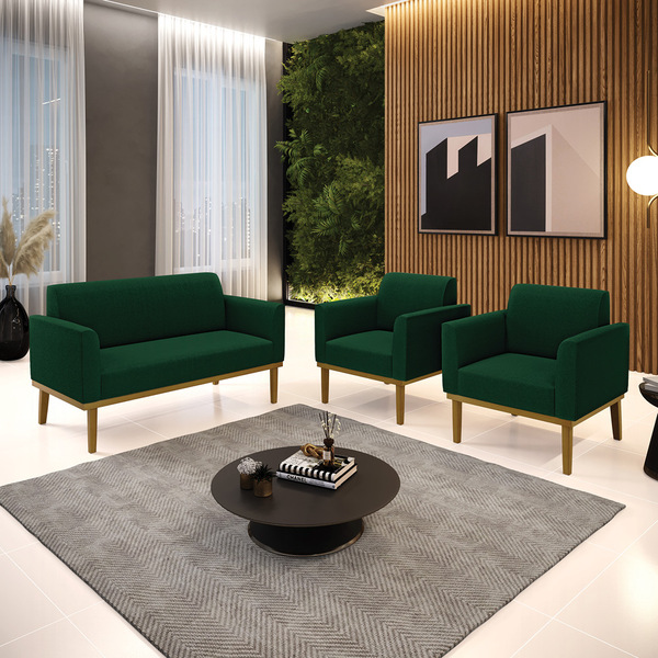 Namoradeira E 2 Poltronas Base Madeira Castanho Marisa Bouclê