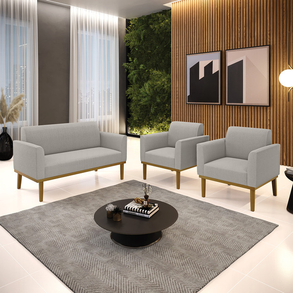 Namoradeira E 2 Poltronas Base Madeira Castanho Marisa Bouclê