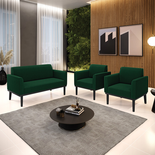 Namoradeira E 2 Poltronas Base Madeira Preto Marisa Bouclê D0