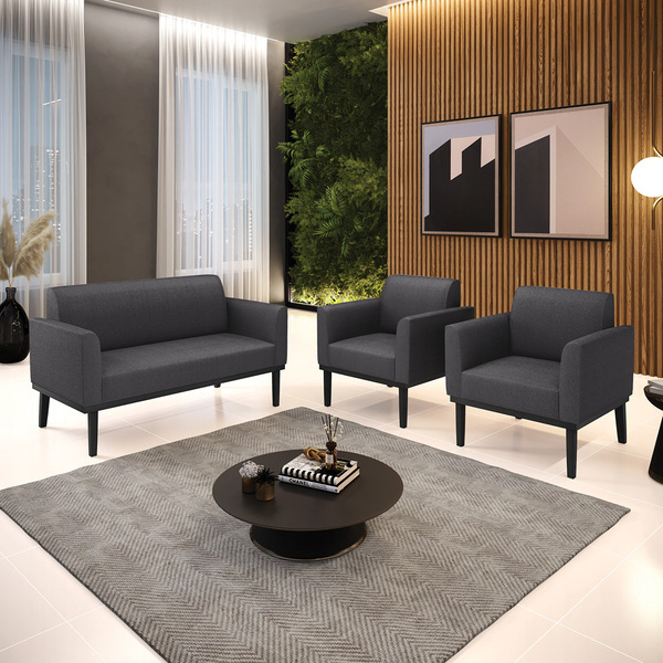 Namoradeira E 2 Poltronas Base Madeira Preto Marisa Bouclê D0