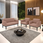 Namoradeira E 2 Poltronas Base Madeira Preto Marisa Bouclê D0