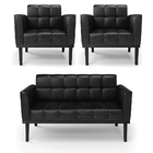 Namoradeira E 2 Poltronas Elisa Base Madeira Preto Sintético