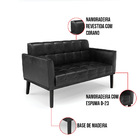 Namoradeira E 2 Poltronas Elisa Base Madeira Preto Sintético