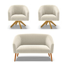 Namoradeira E 2 Poltronas Giratória Ma30 Stella Bouclê Bege D