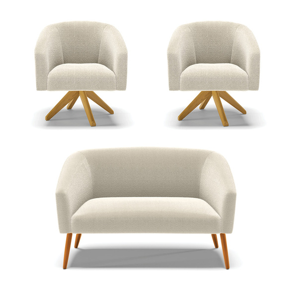 Namoradeira E 2 Poltronas Giratória Ma30 Stella Bouclê D03 -