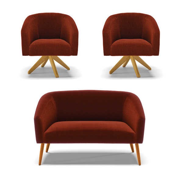 Namoradeira E 2 Poltronas Giratória Ma30 Stella Bouclê D03 -