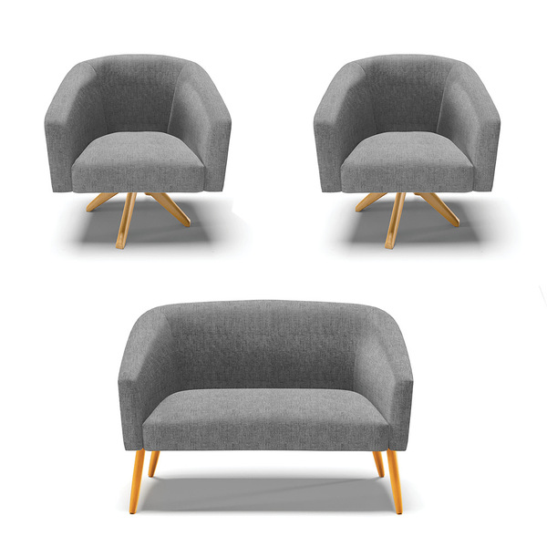 Namoradeira E 2 Poltronas Giratória Ma30 Stella Linho Grafite