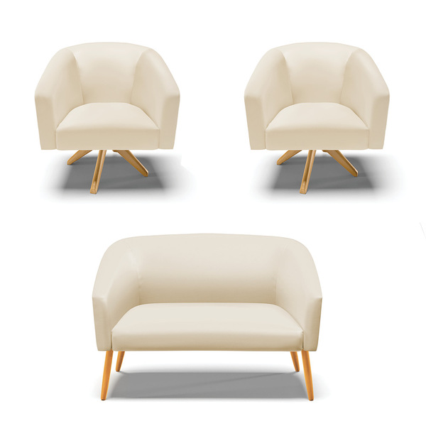 Namoradeira E 2 Poltronas Giratória Ma30 Stella Sintético D03