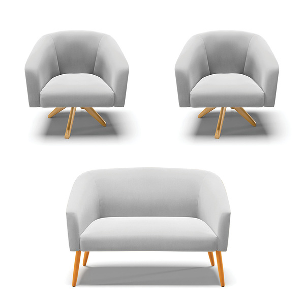 Namoradeira E 2 Poltronas Giratória Ma30 Stella Suede Cinza D