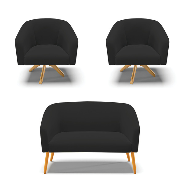 Namoradeira E 2 Poltronas Giratória Ma30 Stella Veludo D03 -