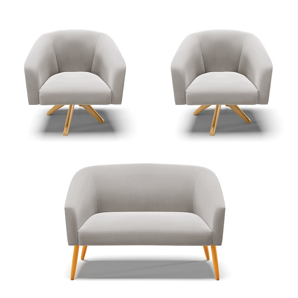 Namoradeira E 2 Poltronas Giratória Ma30 Stella Veludo D03 -