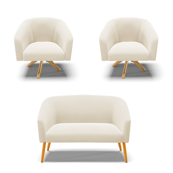 Namoradeira E 2 Poltronas Giratória Ma30 Stella Veludo D03 -