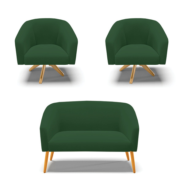 Namoradeira E 2 Poltronas Giratória Ma30 Stella Veludo D03 -