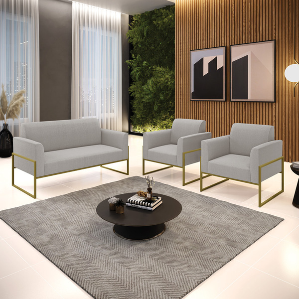 Namoradeira E 2 Poltronas Industrial Alta Dourado Marisa Bouc