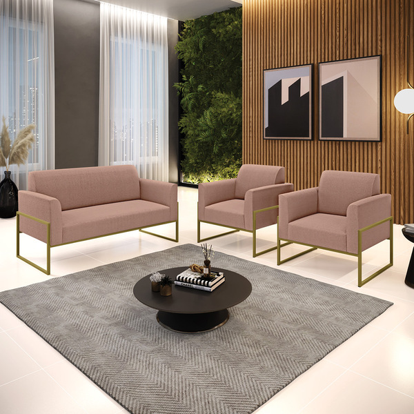 Namoradeira E 2 Poltronas Industrial Alta Dourado Marisa Bouc