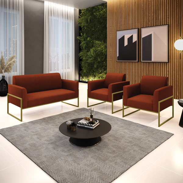 Namoradeira E 2 Poltronas Industrial Alta Dourado Marisa Bouc