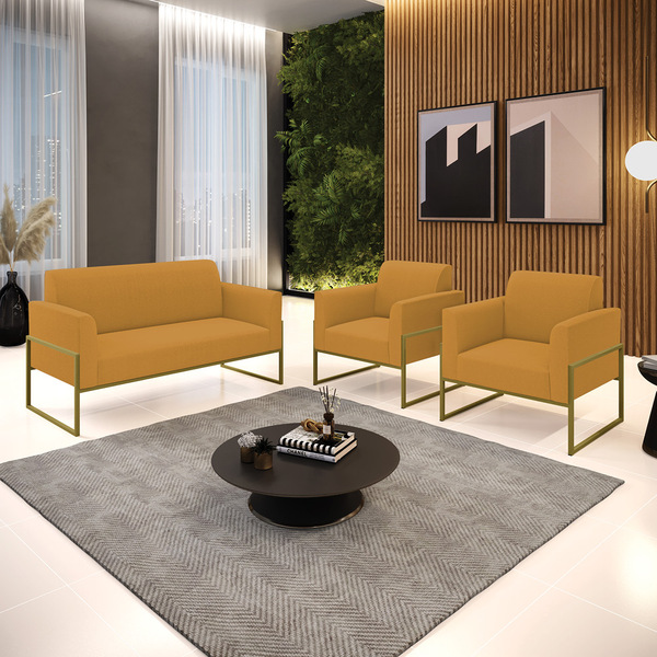 Namoradeira E 2 Poltronas Industrial Alta Dourado Marisa Bouc