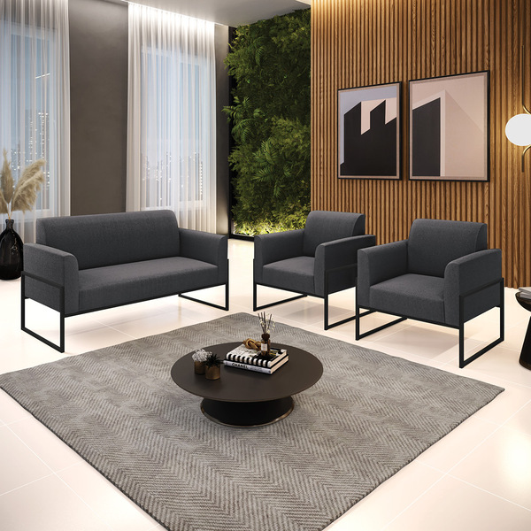 Namoradeira E 2 Poltronas Industrial Alta Preto Marisa Bouclê