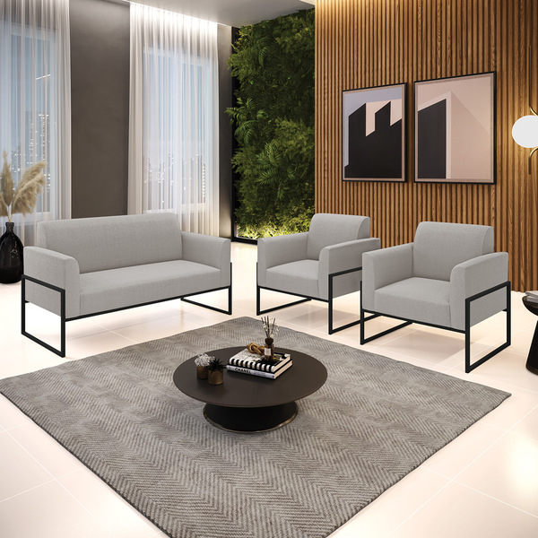 Namoradeira E 2 Poltronas Industrial Alta Preto Marisa Bouclê