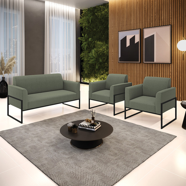 Namoradeira E 2 Poltronas Industrial Alta Preto Marisa Bouclê