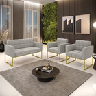 Namoradeira E 2 Poltronas Industrial Dourado Elisa Bouclê Cin