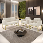 Namoradeira E 2 Poltronas Industrial Dourado Elisa Bouclê D03