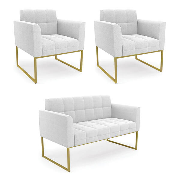 Namoradeira E 2 Poltronas Industrial Dourado Elisa Bouclê D03