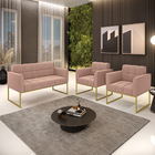 Namoradeira E 2 Poltronas Industrial Dourado Elisa Bouclê D03