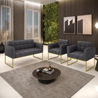 Namoradeira E 2 Poltronas Industrial Dourado Elisa Bouclê Gra