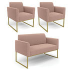 Namoradeira E 2 Poltronas Industrial Dourado Marisa Bouclê D0