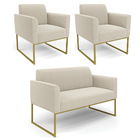 Namoradeira E 2 Poltronas Industrial Dourado Marisa Bouclê D0