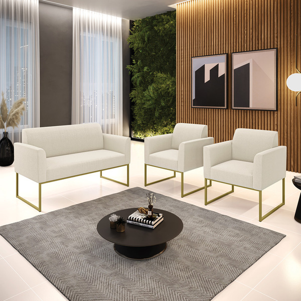 Namoradeira E 2 Poltronas Industrial Dourado Marisa Bouclê D0