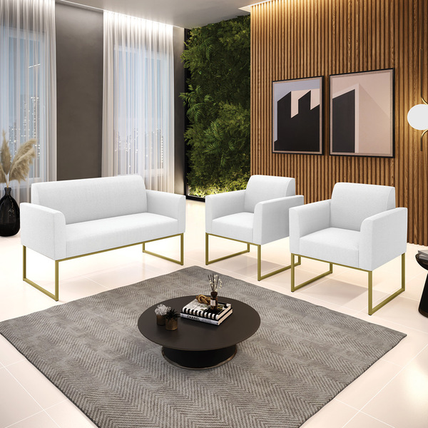 Namoradeira E 2 Poltronas Industrial Dourado Marisa Bouclê D0