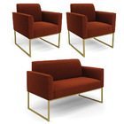 Namoradeira E 2 Poltronas Industrial Dourado Marisa Bouclê Te