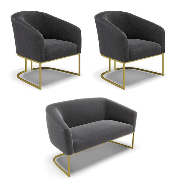 Namoradeira E 2 Poltronas Industrial Dourado Stella Bouclê D0