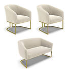 Namoradeira E 2 Poltronas Industrial Dourado Stella Bouclê D0