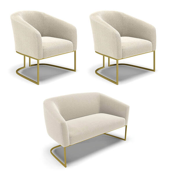 Namoradeira E 2 Poltronas Industrial Dourado Stella Bouclê D0