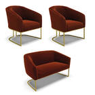 Namoradeira E 2 Poltronas Industrial Dourado Stella Bouclê D0