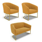 Namoradeira E 2 Poltronas Industrial Dourado Stella Bouclê D0