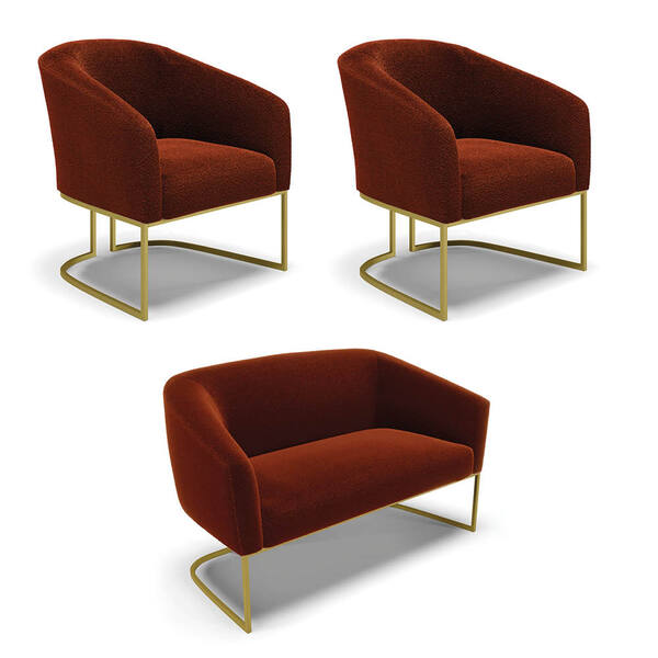 Namoradeira E 2 Poltronas Industrial Dourado Stella Bouclê Te