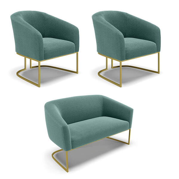 Namoradeira E 2 Poltronas Industrial Dourado Stella Bouclê Vd