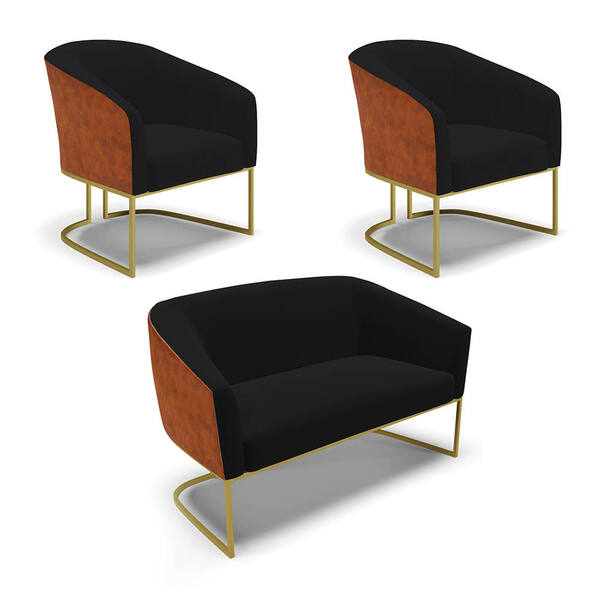 Namoradeira E 2 Poltronas Industrial Dourado Stella Noz/linho