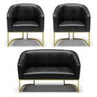 Namoradeira E 2 Poltronas Industrial Dourado Stella Sintético